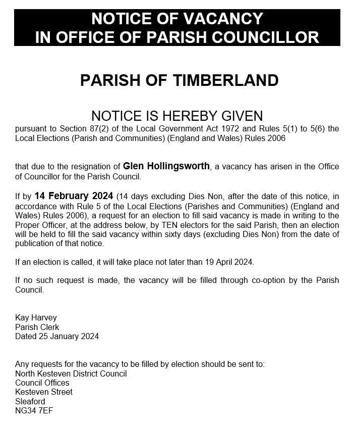 Notice of vacancy glen hollingsworth